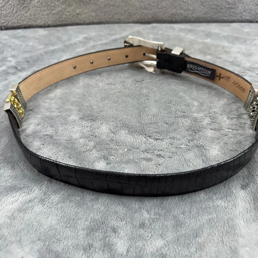 Brighton Belt Women‎ S 28 Black NEW Croc Embossed Leather Silver Gold Filigree
